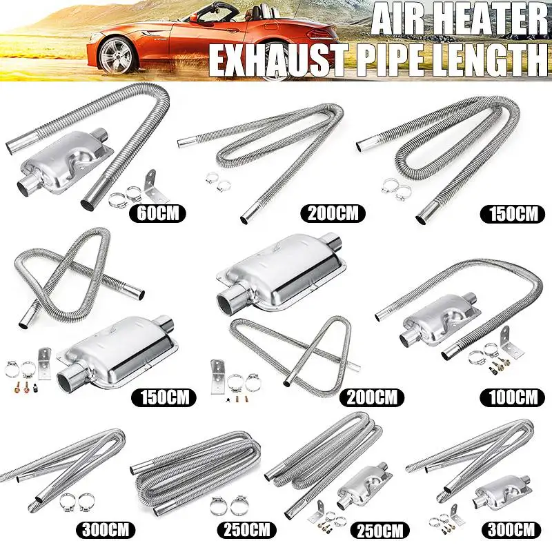 60-300cm Air Diesel Parking Heater Stainless Steel Exhaust Pipe Tube Gas Vent Fuel Tank Car Heaters Accessories