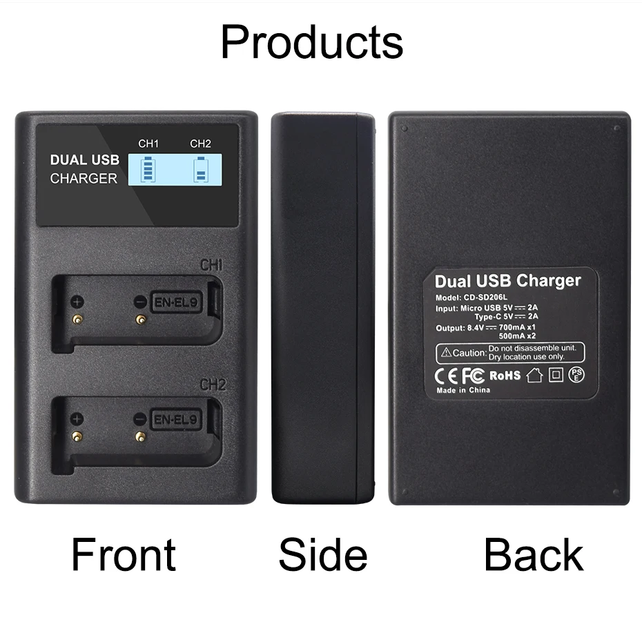 1000mAh 7.4V EN-EL9 ENEL9 ENEL9 EL9 Li ion Battery for Nikon D40 D40X D60 D3000 D5000 Digital Camera bartteries and LCD charger