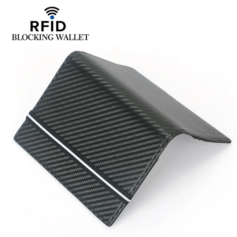 Carbon Fiber Microfiber RFID Passport Cover Leather  Elastic Band Travel Document Wallet  ID Bag Passport Holder