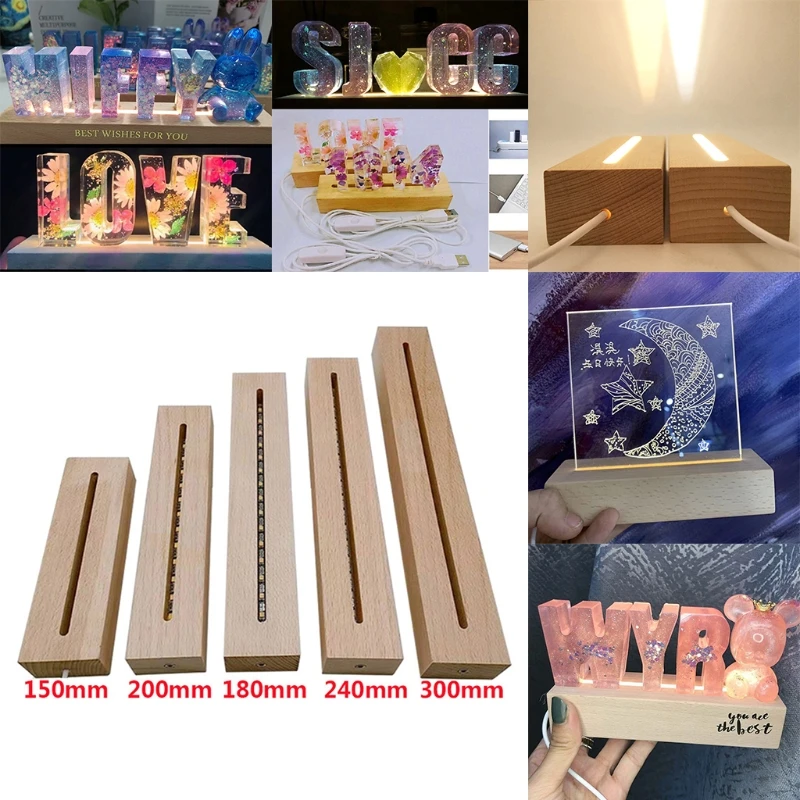 M4YF 3D Crystals Glass Resin Art Rectangle LED Lights Display Base Crystal Wooden Lighted Base Stand