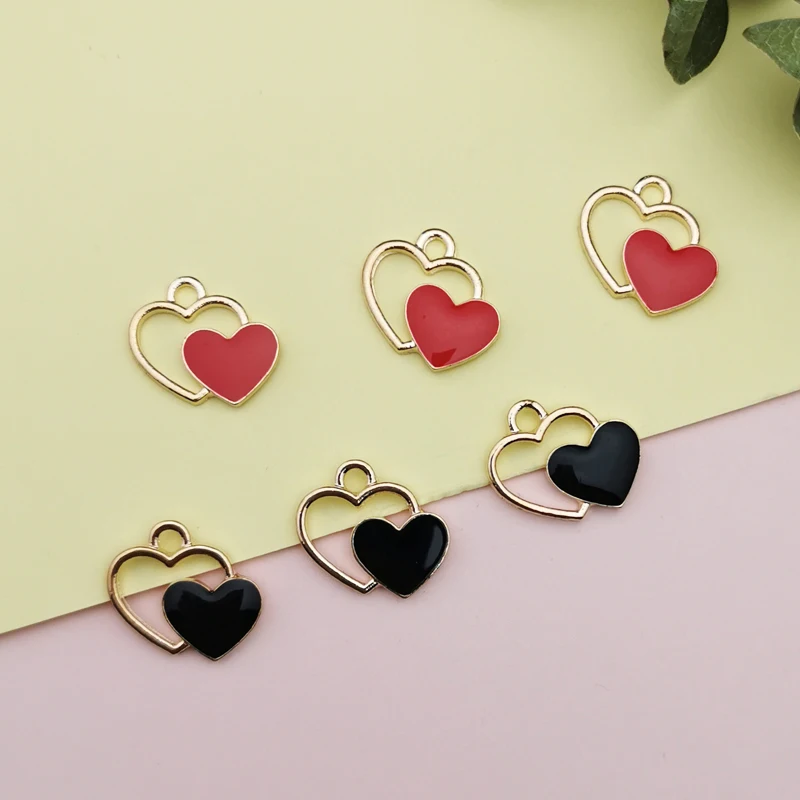 10pcs/lot Zinc Alloy Fittings Hollow Caring Mini Enamel Heart Charms  For DIY Fashion Jewelry Making Finding Accessories