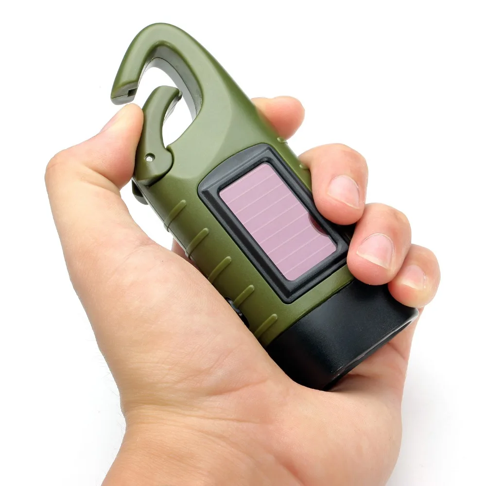 Mini Emergency Hand Crank Dynamo Solar Flashlight Rechargeable LED Light Lamp Charging Powerful Torch For Outdoor Camping