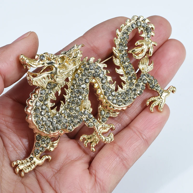 Vintage Unique Extra Large Crystal  Chinese Dragon Brooch Pin Pendant Badge Corsage Costume Accessory