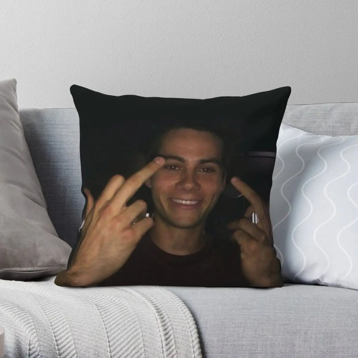 

Dylan O'brien Middle Fingers Pillowcase Polyester Linen Velvet Creative Zip Decor Pillow Case Car Cushion Cover