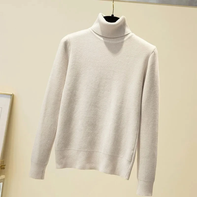 Mulheres Novo Inverno Quente Fofo Camisola De Veludo Coreano Moda Mulheres Camisolas De Gola Alta 2023 Elegante De Malha Pullovers Jumper Tops