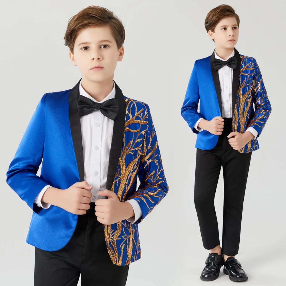 Children\'s Colour Sequins Embroidered Suit Piano Performance Boy Handsome Host Color Flashing Personality Walk Show Ring Bearer