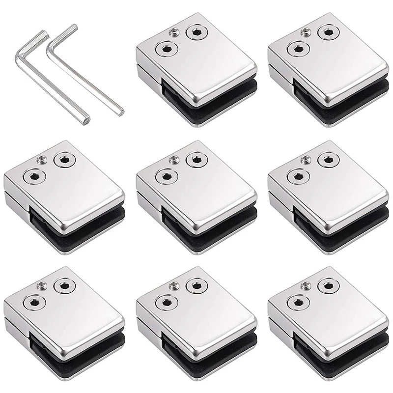 

Glass Clamp 8-10mm 8PCS Stainless Steel 304 Glass Clamps Adjustable Glass Bracket Flat Back for Balustrade Staircase