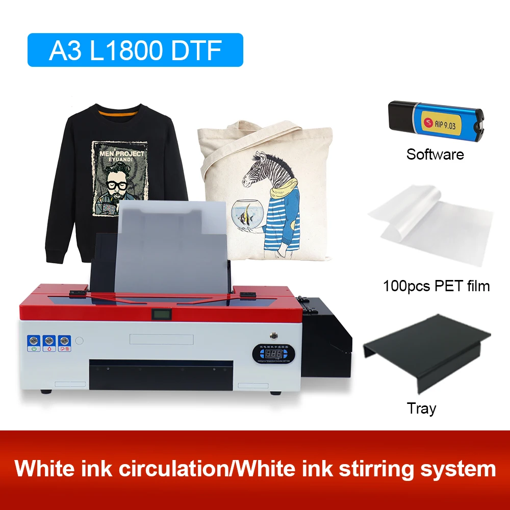 

A3 DTF Printer L1800 R1390 DX5 DTF Printer for T shirt Hoodies Heat Transfer Film Direct Transfer DTF T-Shirt Printing Machine