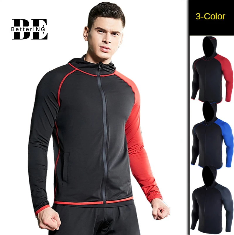 2021 men's new fashion casual sports coat matching hat running T-shirt basketball fitness high elastic quick dry coat thin