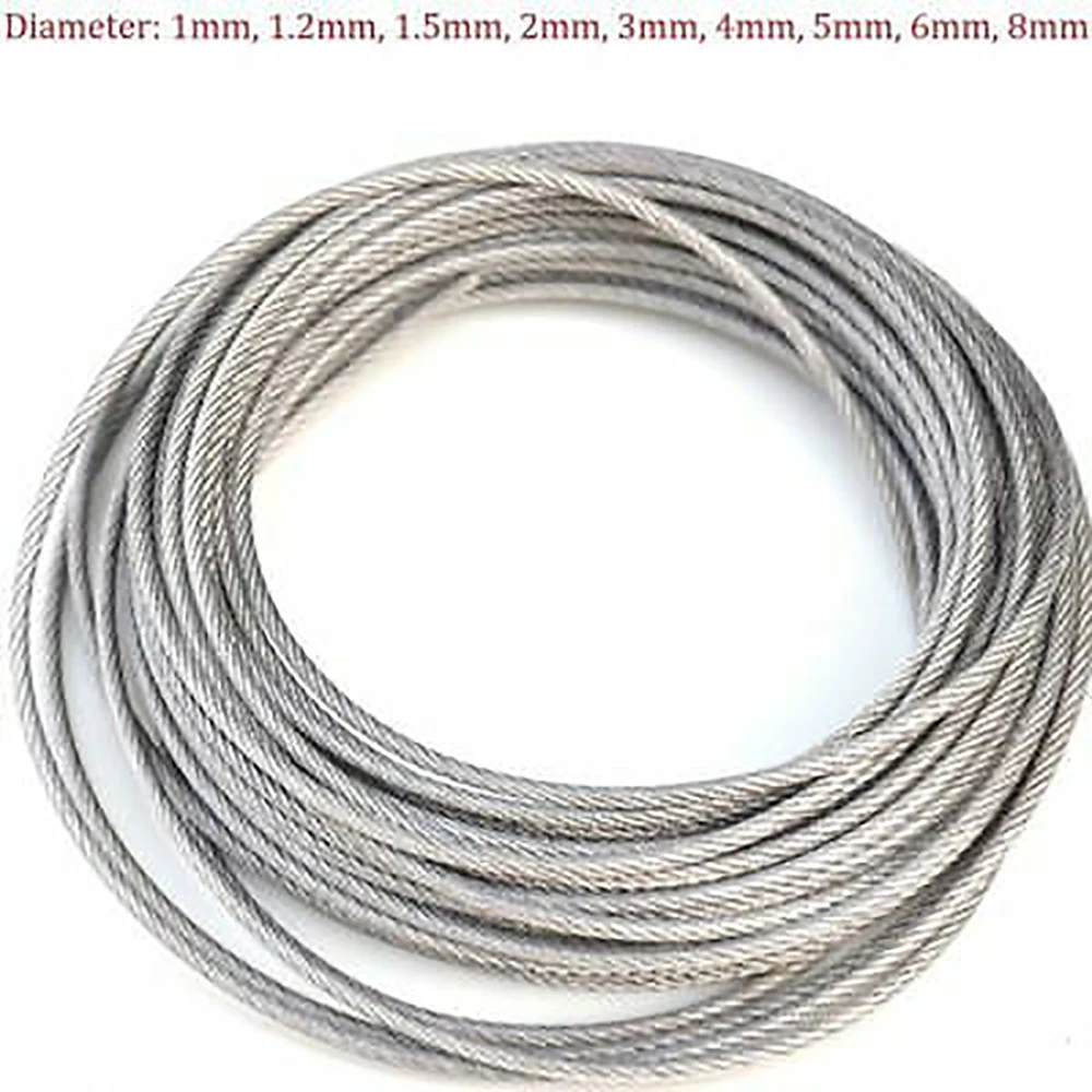 304 Stainless Steel Wire Rope Cable PVC Plastic Coated 1mm 1.2mm 1.5mm 2m 3mm 4mm 5mm 6mm 1meter