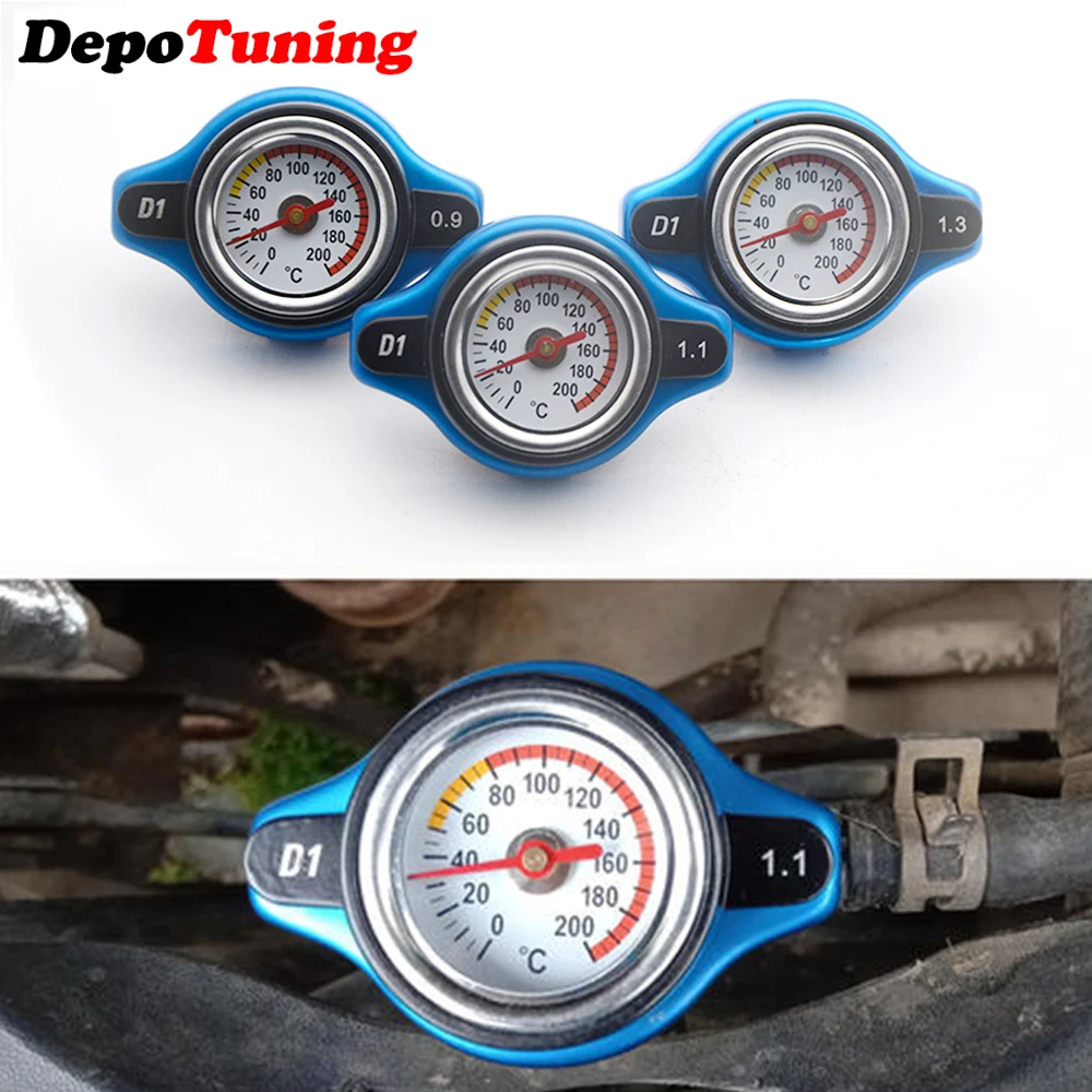 DepoTuning D1 Spec Thermo Radiator Cap Tank Cover Water Temperature Gauge Car  with Utility Safe 0.9 Bar/ 1.1 Bar/1.3 Bar