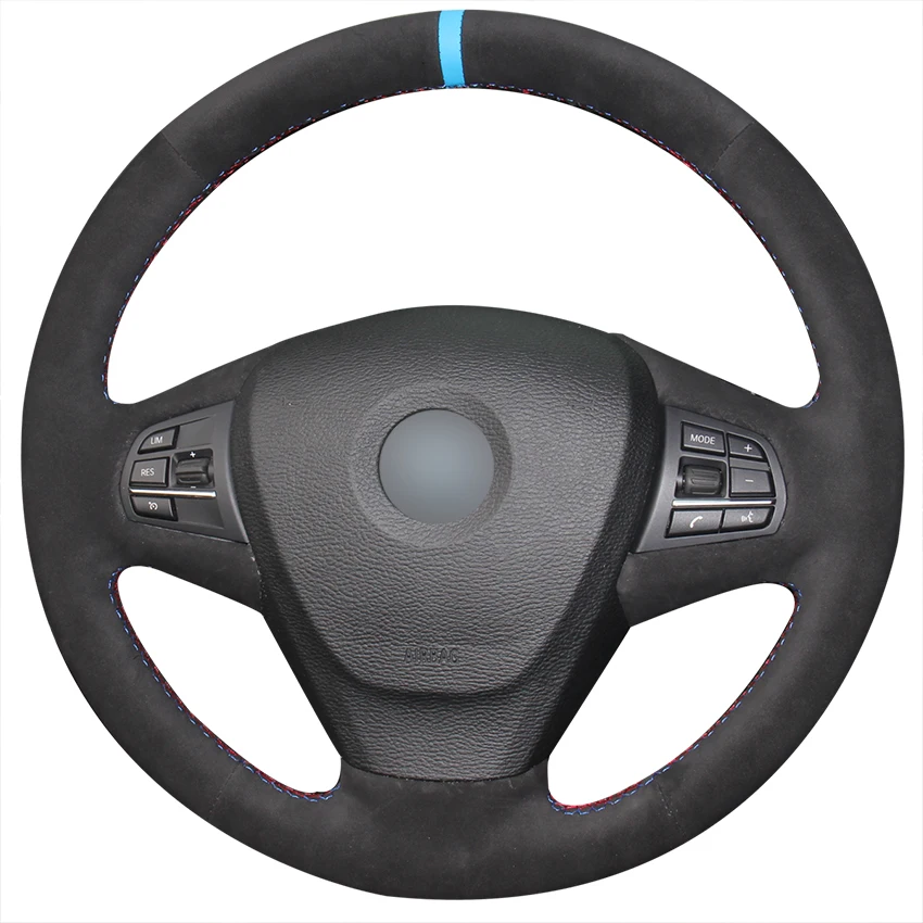 Hand-stitched Black Suede Car Steering Wheel Cover for BMW X3 F25 2010 2011 2012-2017 X5 F15 2013 2014 2015-2017