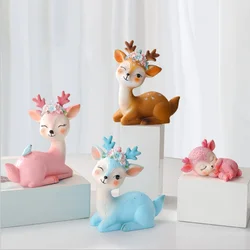 Woodland Animal Deer Cake Topper Cute Baby Shower Party Decoration Deer Figurines Toy Christmas Miniature Doe Fawn Resin Ornamen