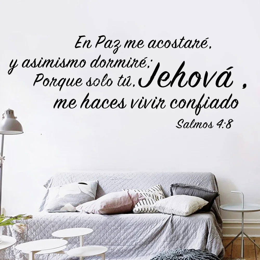 Tioua Spanish Quote Wall Sticker Decal Bible 4:8 en paz me acostanre y asimismo dormire Wall Sticker for Living Room