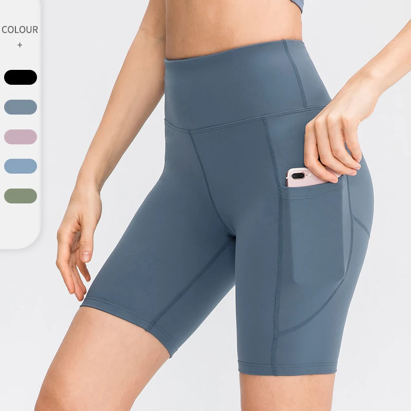 Women Gym shorts High Waist  Seamless Yoga Shorts With Pocket Cycling Sports Leggings Running Workout Fitness Short Pant