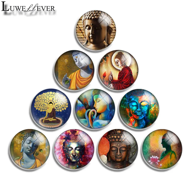 12mm 14mm 16mm 20mm 25mm 30mm 596 Buddhist Buddha Mix Round Glass Cabochon Jewelry Finding 18mm Snap Button Charm Bracelet