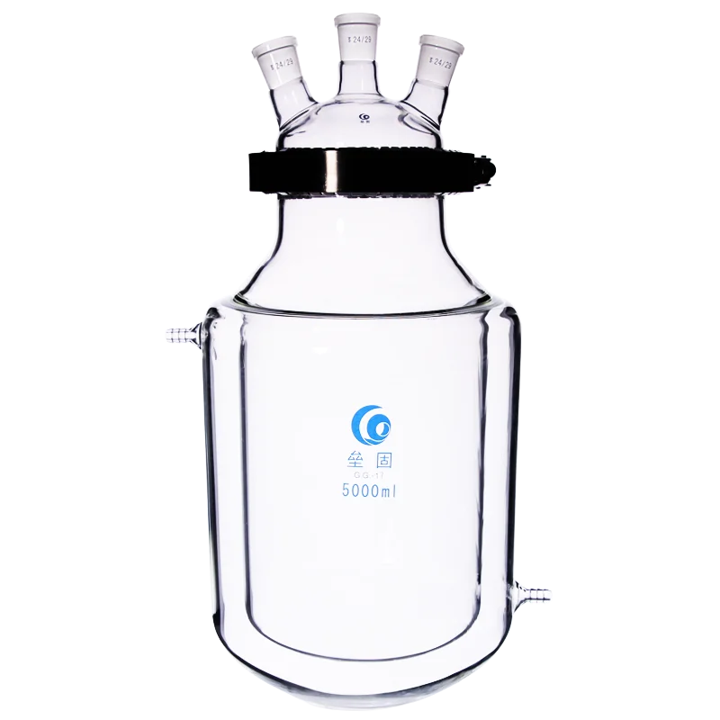 Reator Jacketed Reaction Bottle, Double-Layer Laboratório Reaction Flask, três ou 4 boca aberta