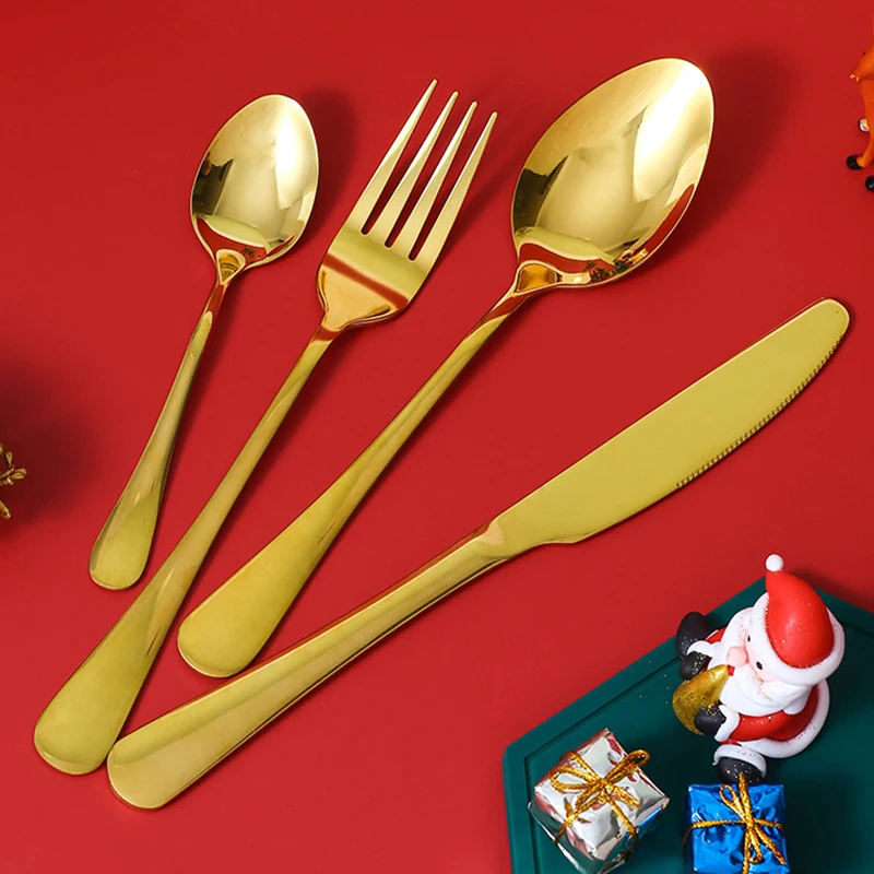 24Pcs Christmas Gifts Cutlery Set Stainless Steel Tableware Set Knife Fork Spoon Dinnerware Set Complete Home Flatware Gift Box