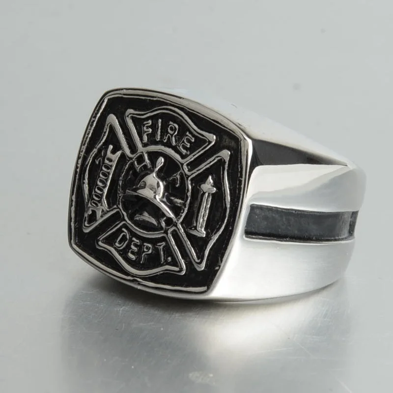 New Trendy American Firefighter Ring Men\'s Ring Metal Silver Plated Ring Accessories Party Jewelry