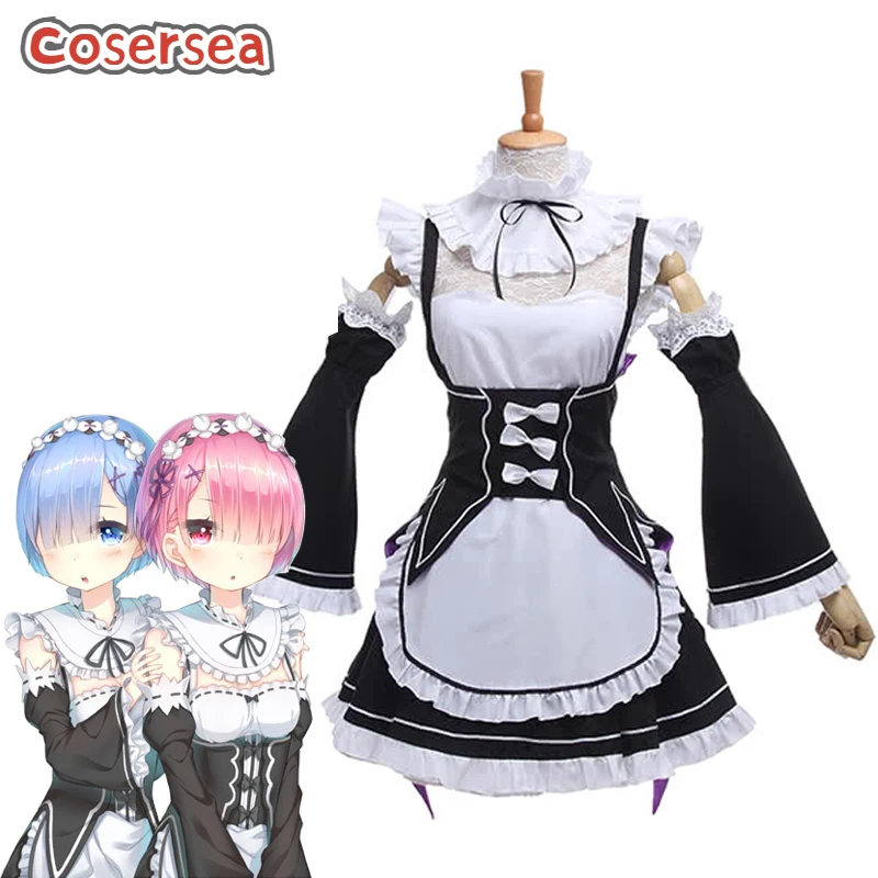 

Cosersea Anime Re:ZERO -Starting Life in Another World Rem Ram Cosplay Costumes Maid Uniform Women Bow Dress Outfit Fullset