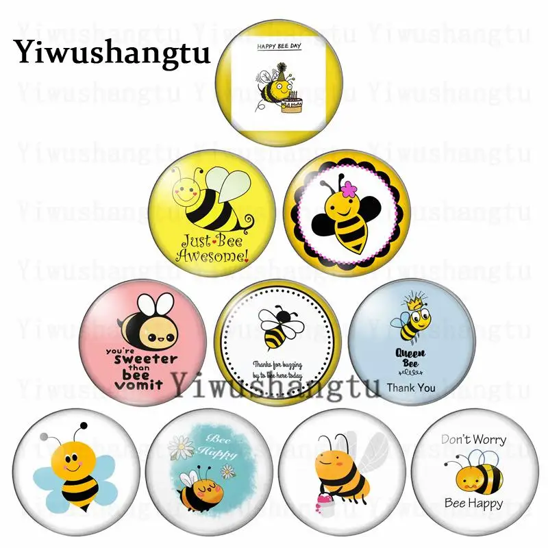 Diligent and lovely bees fly happy honey 12mm/20mm/25mm/30mm photo glass cabochon demo flat back Making findings