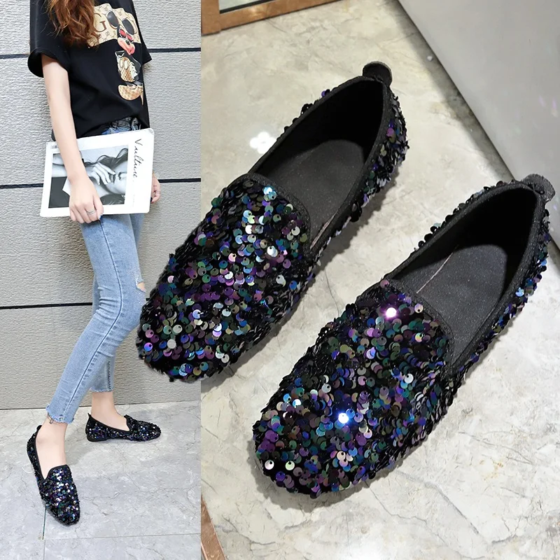 

Sequin Shoes New Spring Autumn Women Flat Shoes Bling Soft Bottom Comfortable Single Shoes Cloth Shoes Female Casual Shoes 35-40