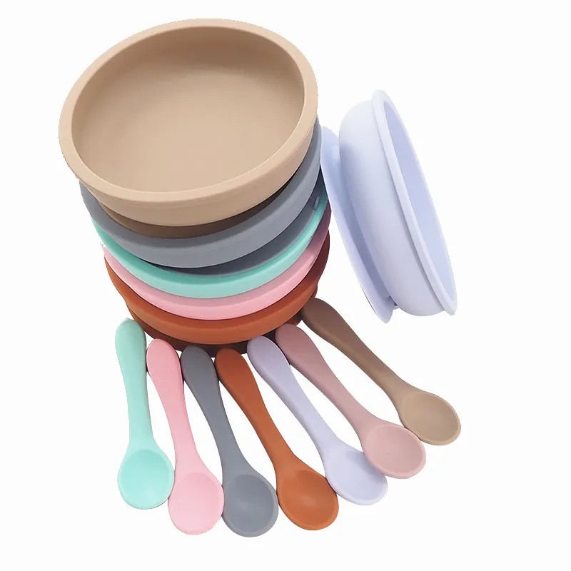 

Chenkai 5Set 16 color Baby Feeding Bowl Food Grade Silicone Anti-flip Suction Tableware Baby Infant Waterproof Bowl Plate Spoon