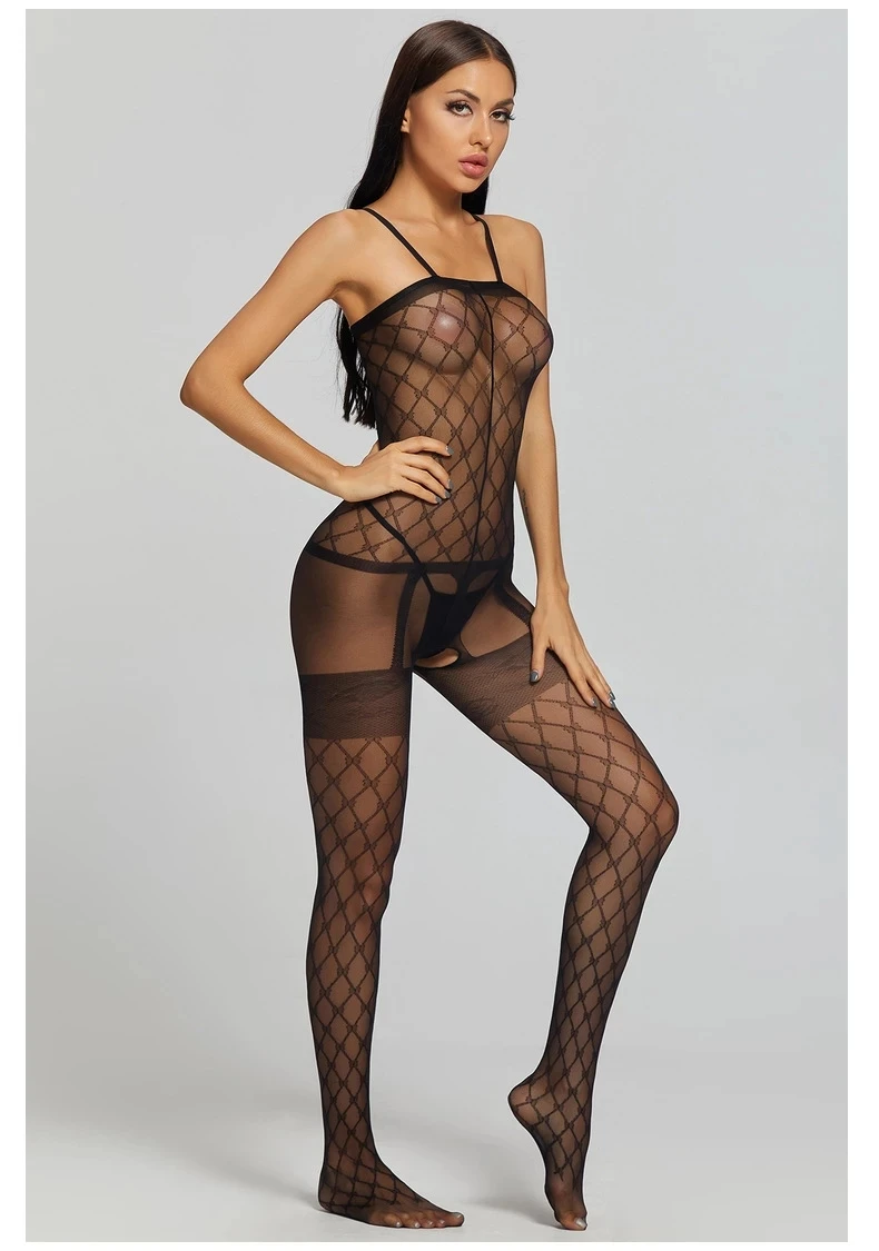 Fishnet Bodysuits Catsuit Womens Transparent Open Crotch Sex Clothes See Through Body Stockings Mesh Mesh Hot Erotic Lingerie