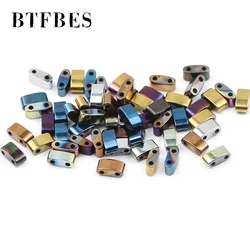 BTFBES rectangle Blue,Purple,Gold Color 2-hole Natural Hematite Stone Spacer Loose Beads For Jewelry bracelet Making Diy 5x2.5mm