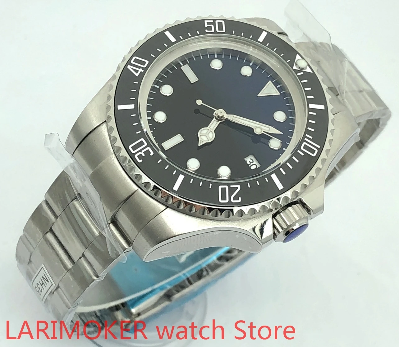 BLIGER الأسود الأزرق الهاتفي الميكانيكية ساعة رجالي السيراميك إدراج الدورية الحافة نحى المحار سوار 24 الأحجار الكريمة NH35A