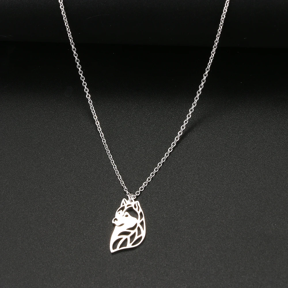 Stainless Steel Necklaces Cute Spoof Husky Animal Pendant Choker Chain Fashion Necklace For Women Jewelry Party Friends Gifts