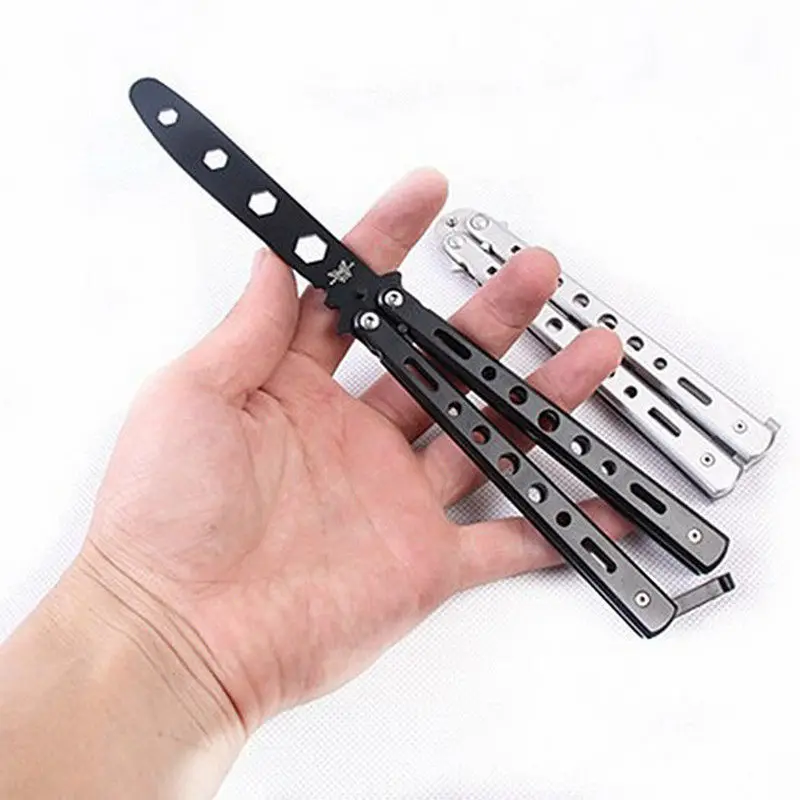 22.50cm/8.86 Stainless Steel Practice Limit 100 Black Metal Butterfly Balisong Trainer Training Knife Dull Tool without harm