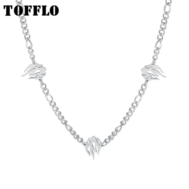 

TOFFLO Stainless Steel Jewelry Flame Tag Thick Chain Necklace Hip HopTrendsetter Clavicle Chain BSP168