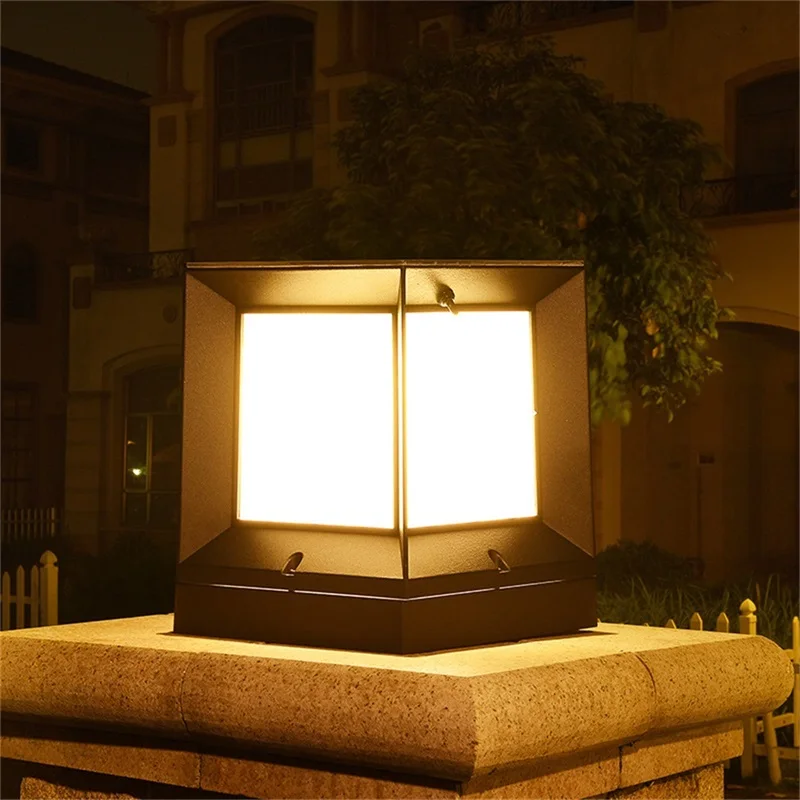 OULALA Solar Modern Wall Outdoor Cube Light LED Waterproof Pillar Post Lamp Fixtures for Home Garden