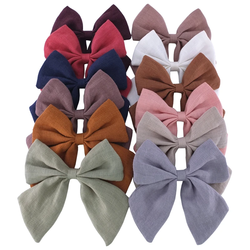 2 PCS Boutique Linen Fabric Bows Baby Girls Women Cotton Hair Clips Sailor Bows Barrettes Hair Accessories Hairgrips Headwear