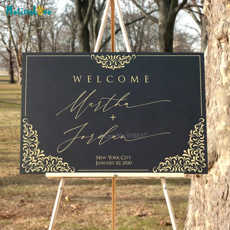 Custom Name Date personalized Elegant Wedding Welcome Sign Removable Vinyl Stickers BB606