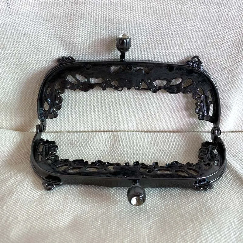 12 cm Gumetal Metal Purse Frame With Crystal Clasp Rose Flower Style Metal Purse Frame Handle