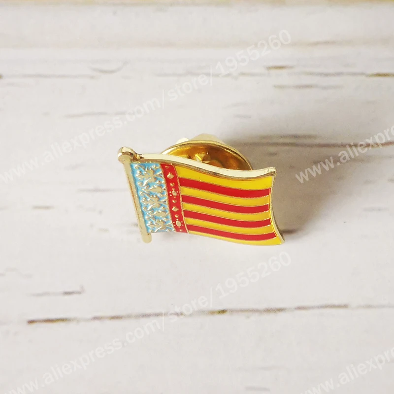 Valencia Flag Lapel Pins Spain Provincial Nationalities Region Brooch Crystal Epoxy Metal Enamel Badge