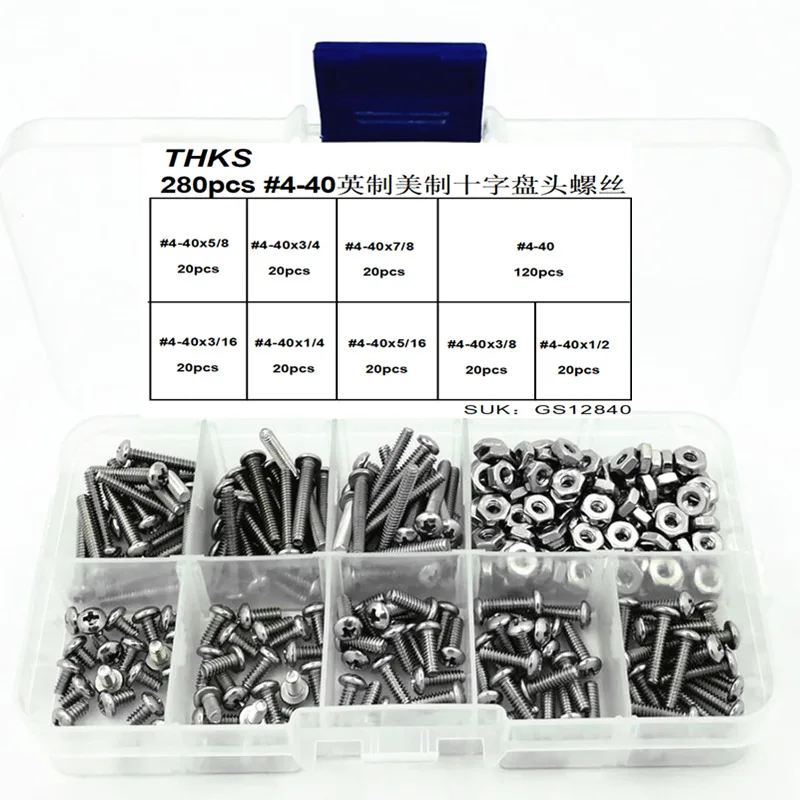 280pcs 4-40 British System American System Cross Pan Head Screw Stainless Steel Round Head Screw Pan Head Cross Screw