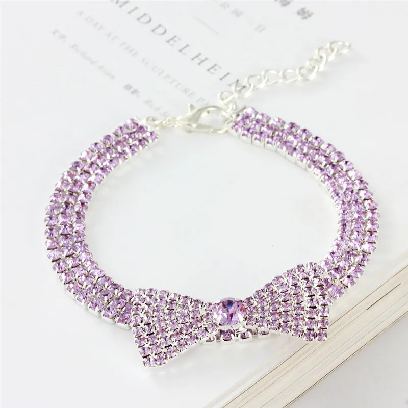 Rhinestone Bowknot Dog Collar Luxury Puppy Accessories for Small Dogs Cat Crystal Wedding Jeweled Necklace Gifts for Girl Pet