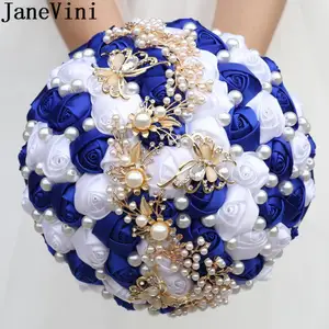 JaneVini роскошный свадебный букет невесты с бриллиантами, атласная роза, жемчужины, кристаллы, свадебные цветы, стразы, с золотой бабочкой