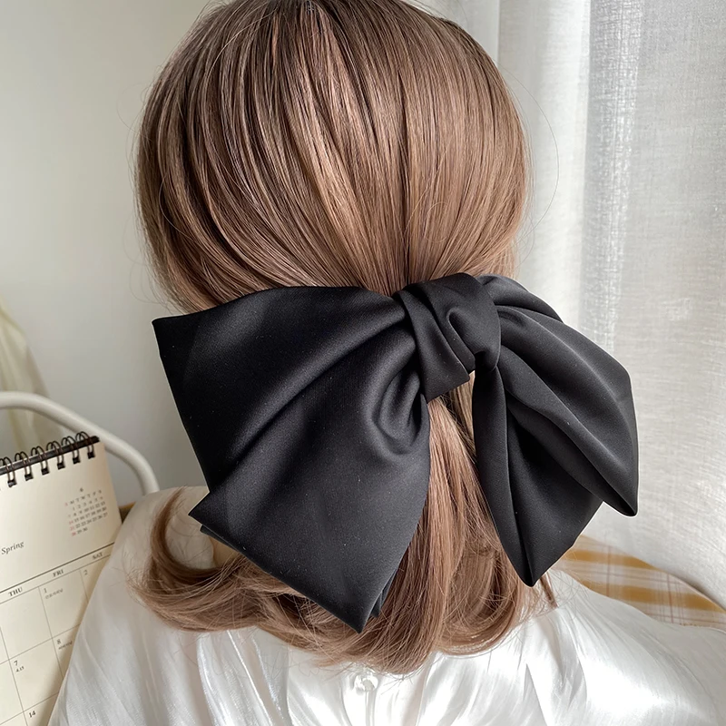 Fashion Solid Color Big Large Bow Hairpins For Girls Two Levels Hair Clip Chiffon Satin Hairgrips Barrettes Hair Accessories