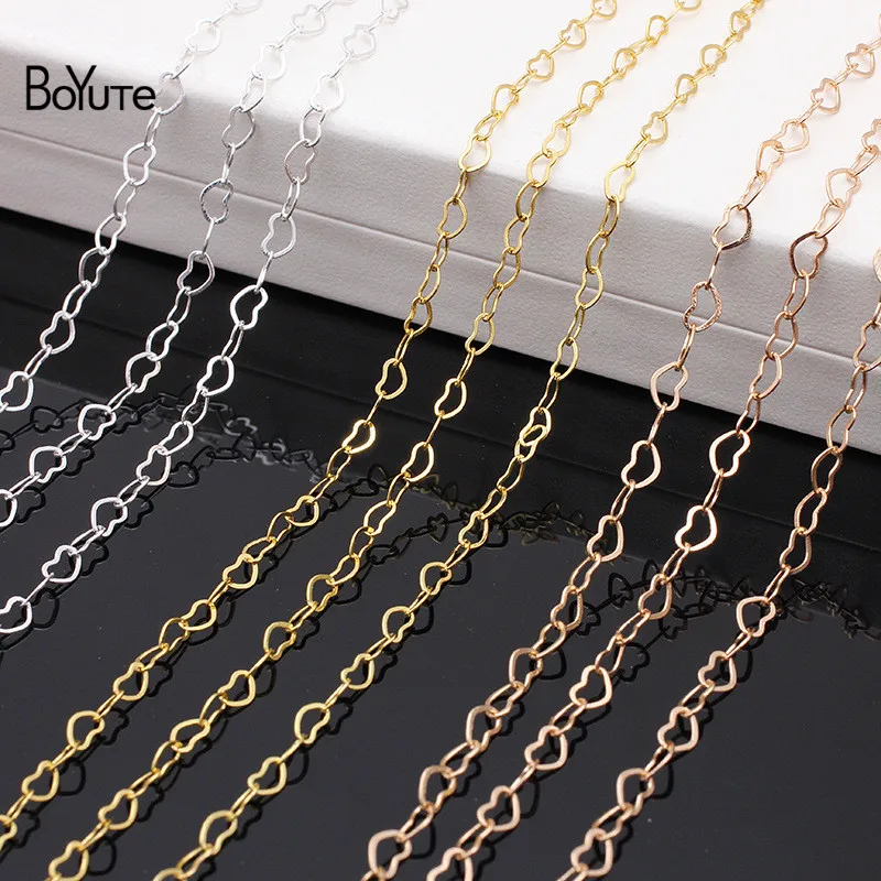 BoYuTe (90-95 Meters/Lot) 4MM Hollow Heart Chain Materials Factory Supply Handmade Diy Brass Chain Findings