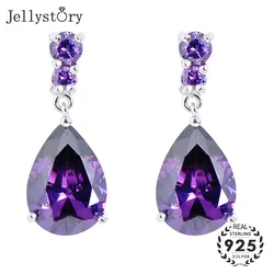 Jellystory Vintage 925 silver Earrings with Water drop Shaped Amethyst Emerald Ruby Gemstones Earrings for Women Wedding Gifts