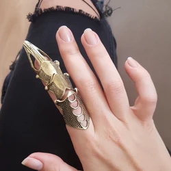 Docona Punk knight Skull Armour Knuckle anillos de dedo Midi para mujer, anillo ajustable de aleación de oro gótico, joyería de fiesta