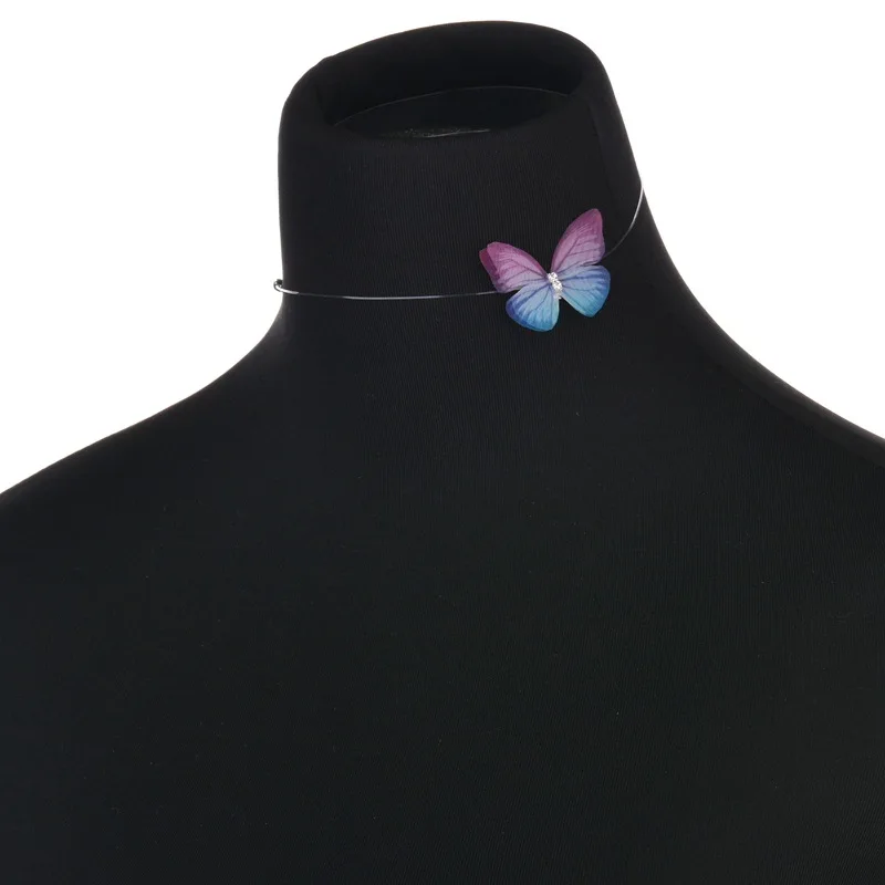 NEW nova elegante de cristal colorido 3d borboleta gargantilhas colar invisível linha peixe seda colares para o presente femini