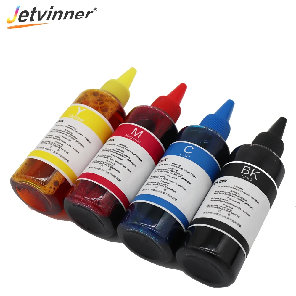 Jetvinner 400ml Universal Dye Ink C M Y K Refill Ink 100ml*4pcs Kit Compatible for Epson Canon HP Brother Printer