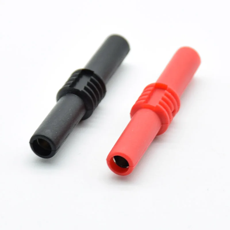 2Pcs Extension Insulated Banana Plug Connector Coupler PVC Black+Red 4mm Banana Jack Socket  Female to Female Adapter red black