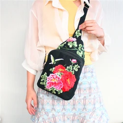 Bolso de pecho de estilo étnico chino para mujer, bordado a mano, flores bonitas, bolso cruzado de hombro de lona informal de viaje, alta calidad