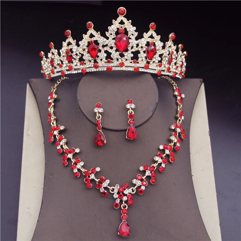 Crystal Bridal Jewelry Sets for Women Fashion Tiaras Earrings Necklaces Set for Bride Crown Necklace Wedding Jewellry Set